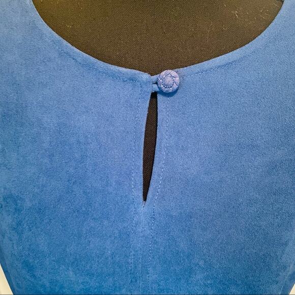 Vintage R & K Originals Blue Vegan Suede Pleated Fit and Flare Dress, Sz 10 - Picture 7 of 9